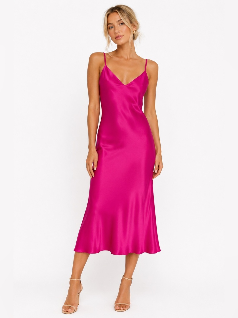 Gold Hawk Hot Pink Silk Midi Slip Dress M NWT